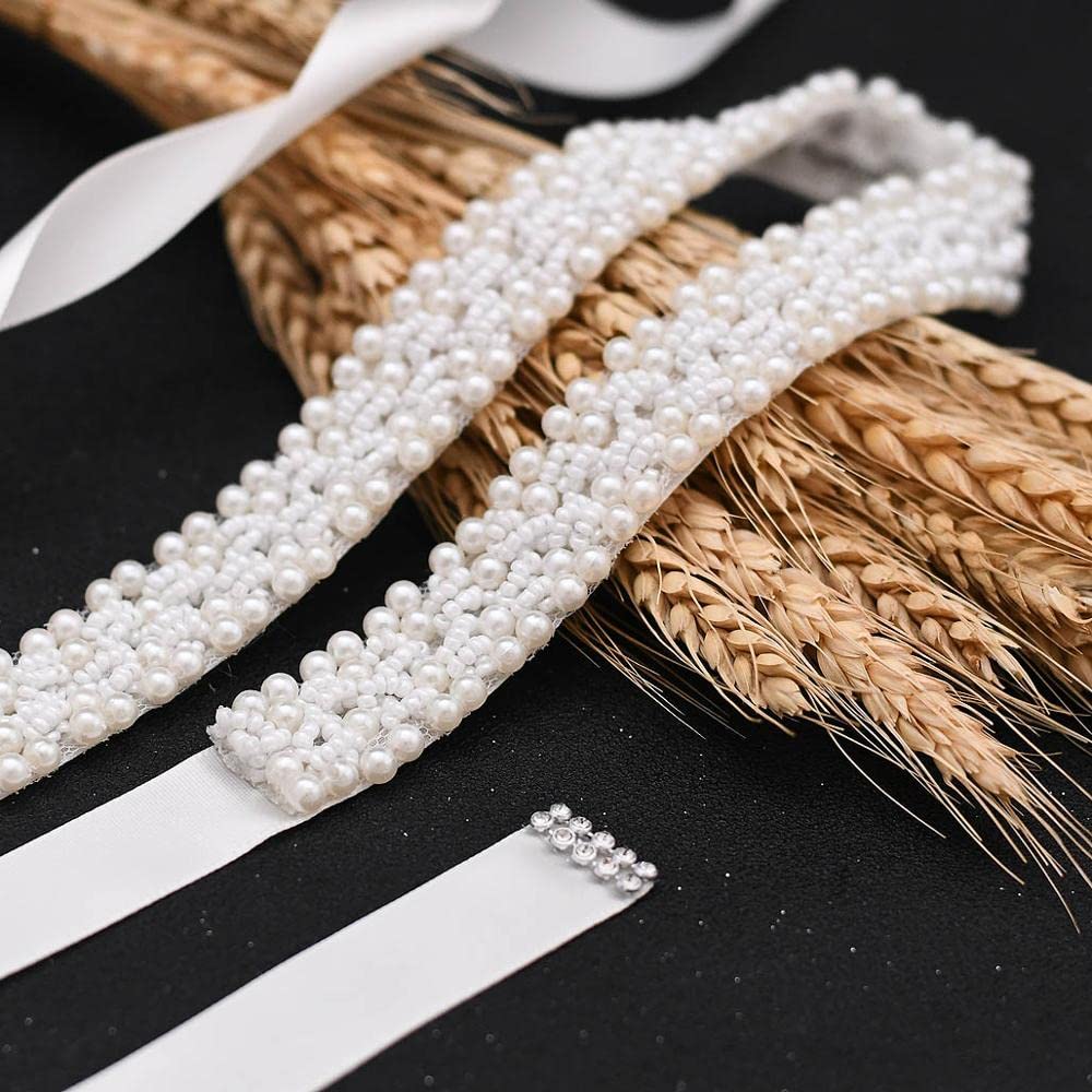 Perlen Strumpfgürtel Brautgürtel Hochzeitsgürtel für Frauen Perlengürtel Brautschärpe Perlenkleidgürtel Hochzeitsaccessoires Brautgürtel-Champagner, 275 cm