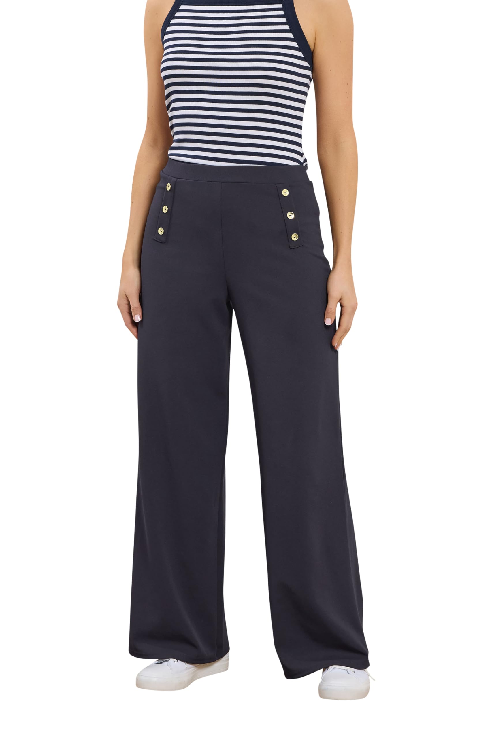 Long Tall Sally - LTS Tall Blue Military Button Detail Wide Leg Trousers - Women's