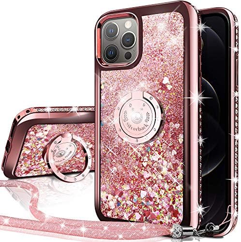 Amazon Com Silverback Iphone 12 Pro Max Case Moving Liquid Holographic Sparkle Glitter Case With Kickstand Girls Women Bling Diamond Ring Stand Slim Case For Apple Iphone 12 Pro Max Max 6 7 Rose