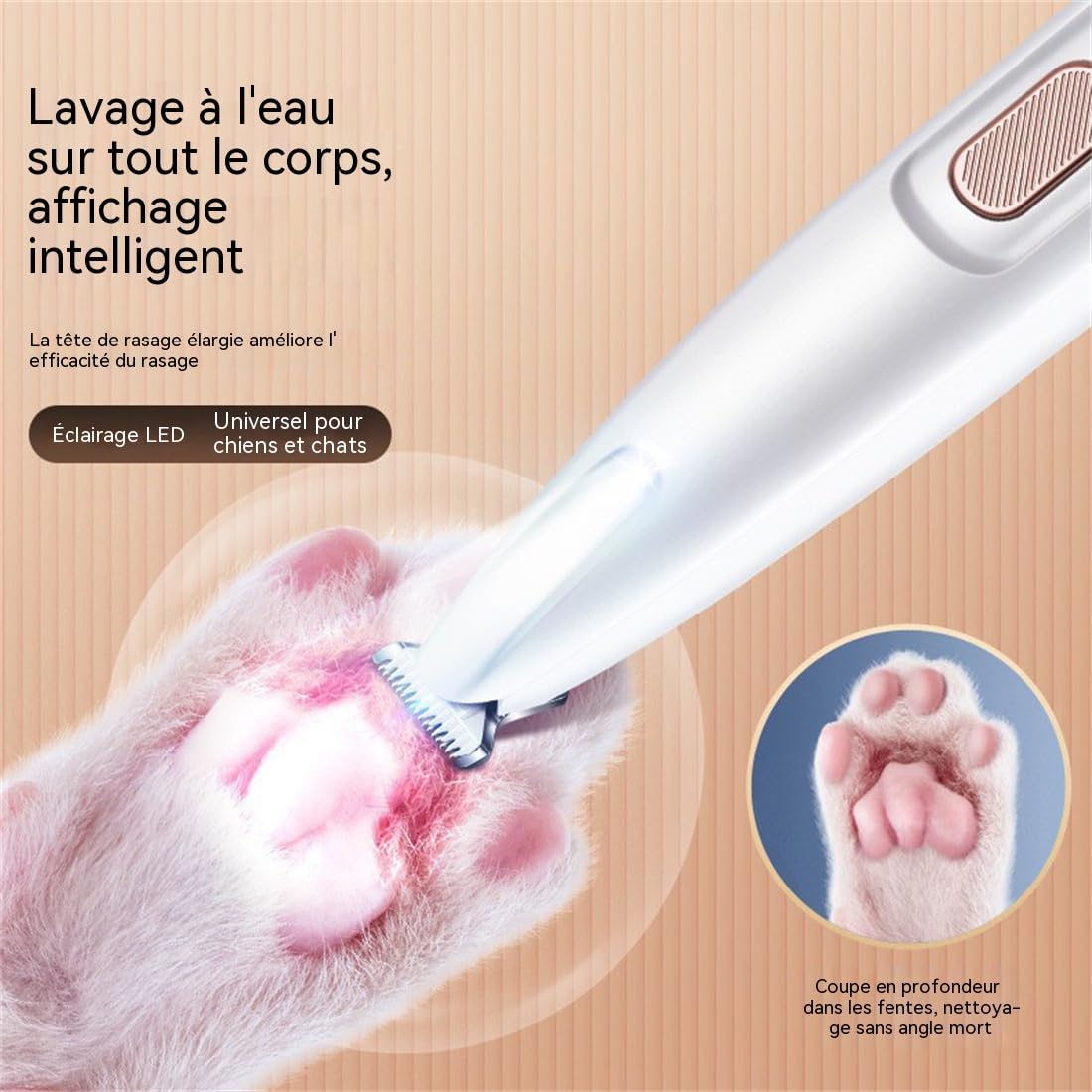 Tondeuse Silencieuse pour Chats – Hypoallergénique, Rechargeable Sans Fil, Précision Coussinets & Poils Emmêlés, Toilettage Professionnel Anti-Stress