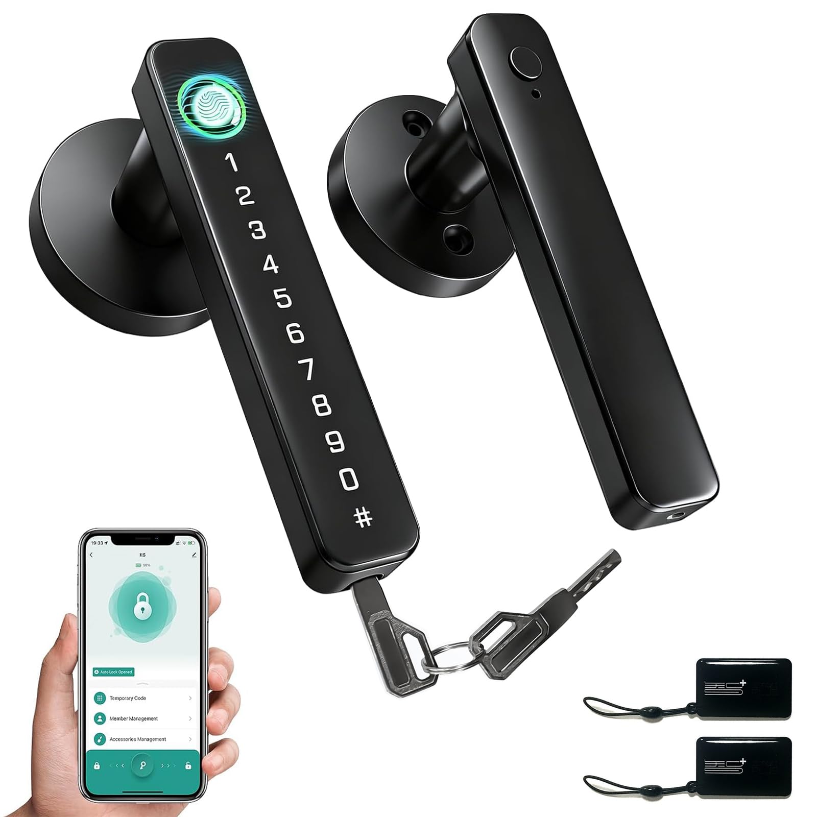 Intelligentes Türschloss, 5-in-1 Türgriff mit Fingerabdruck, APP-Fernbedienung, IC-Karte, Code, Schlüssel, Fingerabdruck Smart Türschloss für Zuhause, Wohnung, Büro, Hotel, Haustür