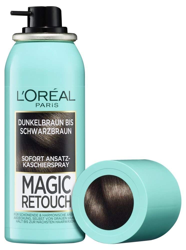 L'Oréal Paris Spray do kaszerowania do płynnych i naturalnych przejść, kaszeruje nasady aż do następnego mycia, Magic Retouch, od ciemnobrązowego do czarno-brązowego, 1 x 90 ml