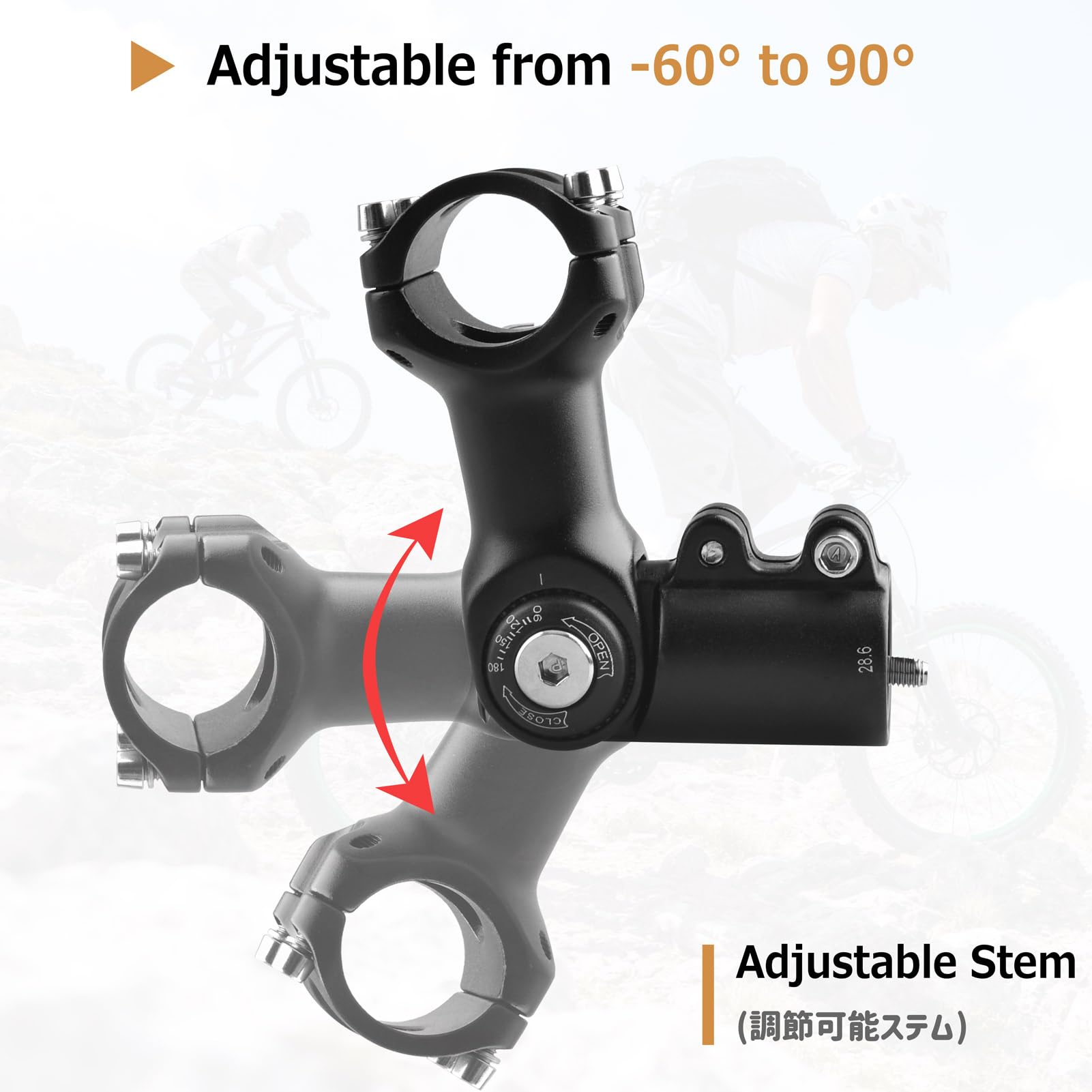 Azarxis Trzpień roweru regulowany w zakresie 0-90 stopni, 25,4, 31,8 mm, trzpień kierownicy rowerowej, 60, 80, 93, 100 mm, do roweru górskiego, roweru szosowego, BMX, MTB