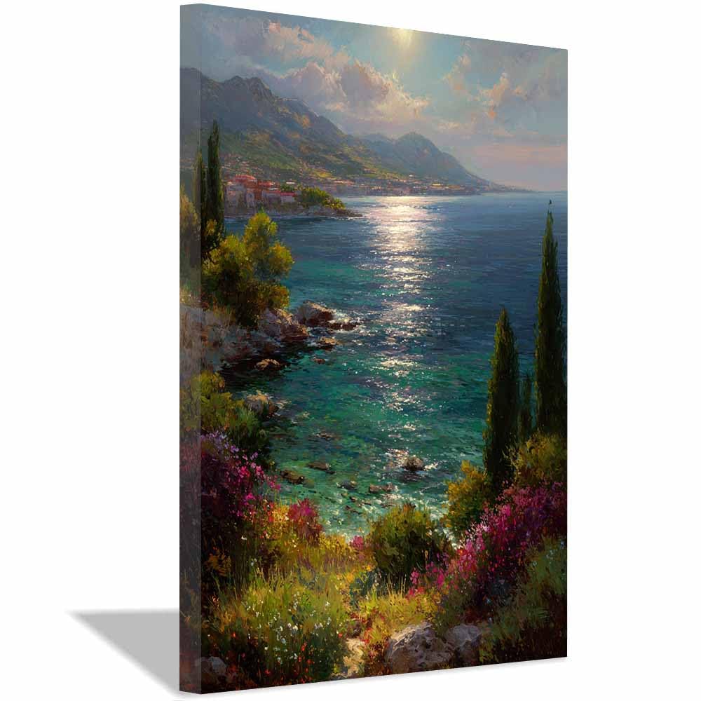 HUYEEI Landscape Wall Art Seaside Scenery Modern Canvas Print On Artwork, Suitable for living room, bedroom, for Kids Room Decoretc.(multicolored)-70x100cm Framed