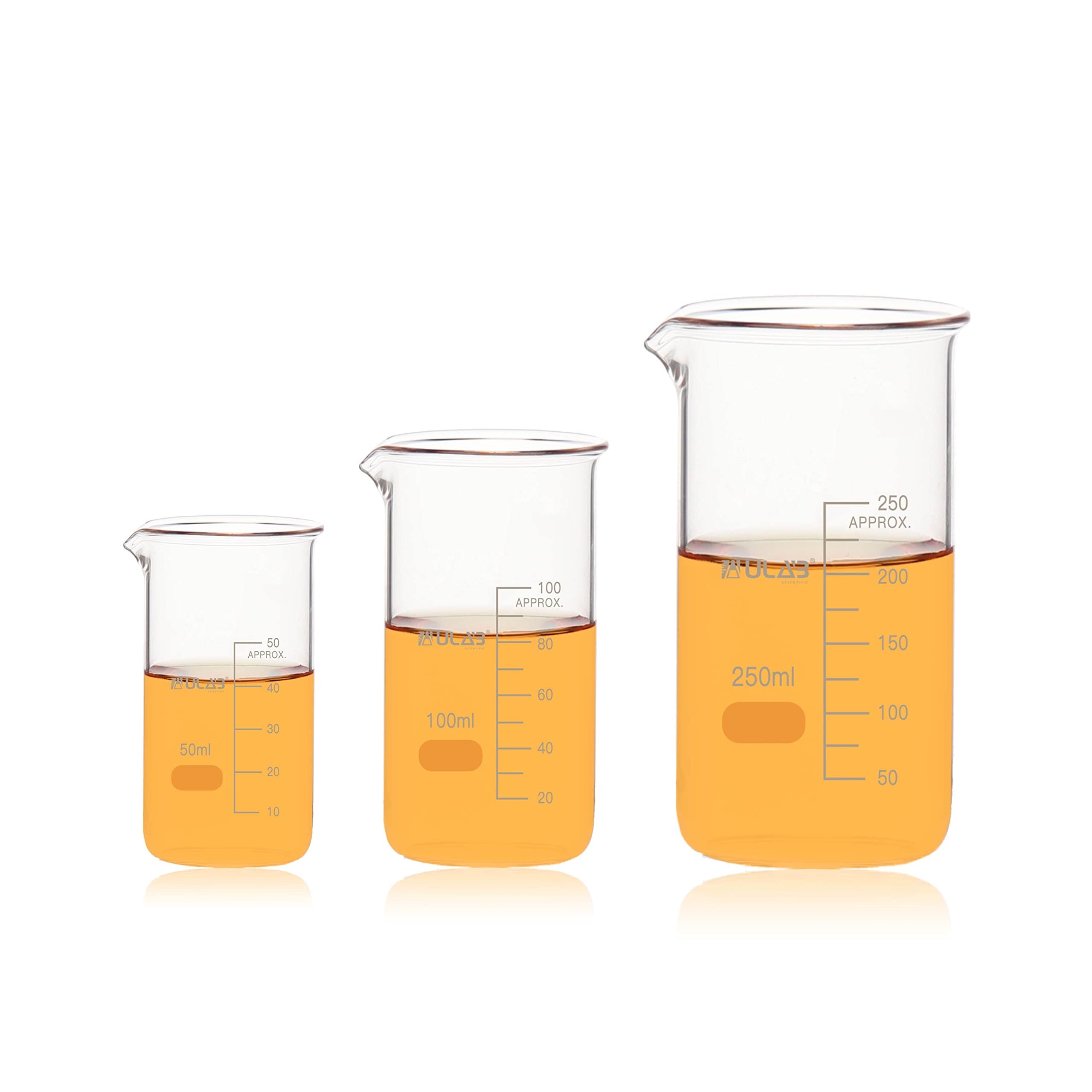 ULAB Scientific Glass Beaker Set, Vol. 200ml, 3.3 Borosilicate Griffin Low Form with Printed Graduation, Pack of 6, UBG1022 — Amazon image 9