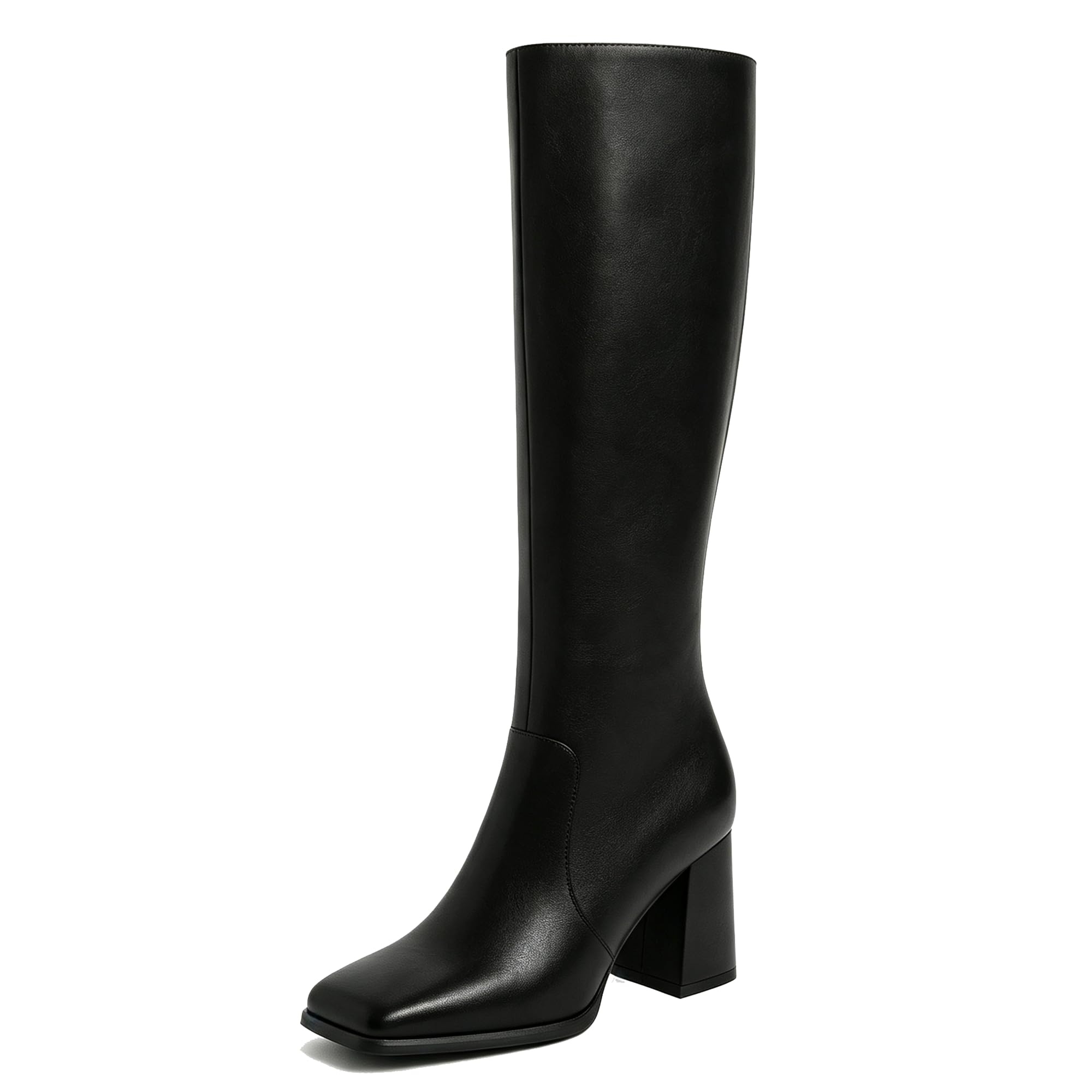 Black Knee High Chunky Heel Boots Square Toe Tall Boots for Women