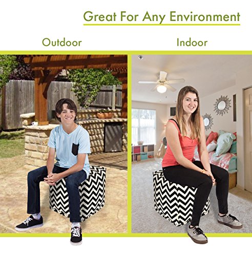 Majestic Home Goods Black Chevron Indoor/Outdoor Bean Bag Ottoman Pouf Cube 17" L x 17" W x 17" H - Thumbnail 3