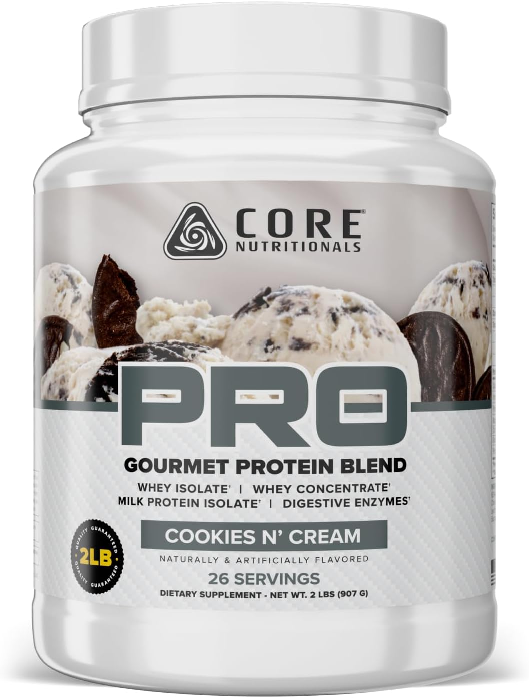 Core Nutritionals PRO Gourmet Protein Blend | Whey Protein Blend | with MCTs & Digestive Enzymes | Sustained Release Protein & Recovery Support | 26 Servings (Cookies N' Cream)