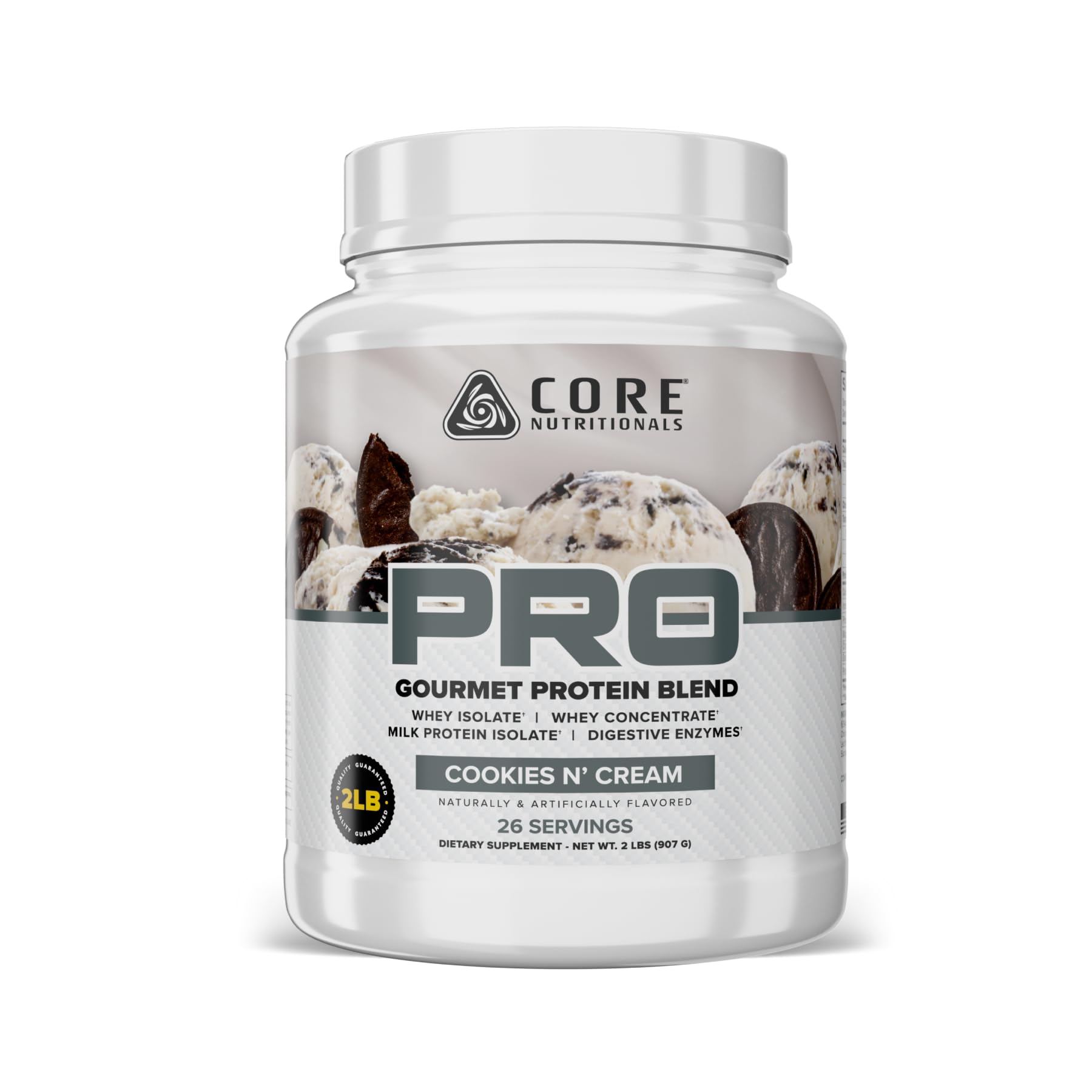 Core Nutritionals PRO Gourmet Protein Blend | Whey Protein Blend | with MCTs & Digestive Enzymes | Sustained Release Protein & Recovery Support | 26 Servings (Cookies N' Cream)