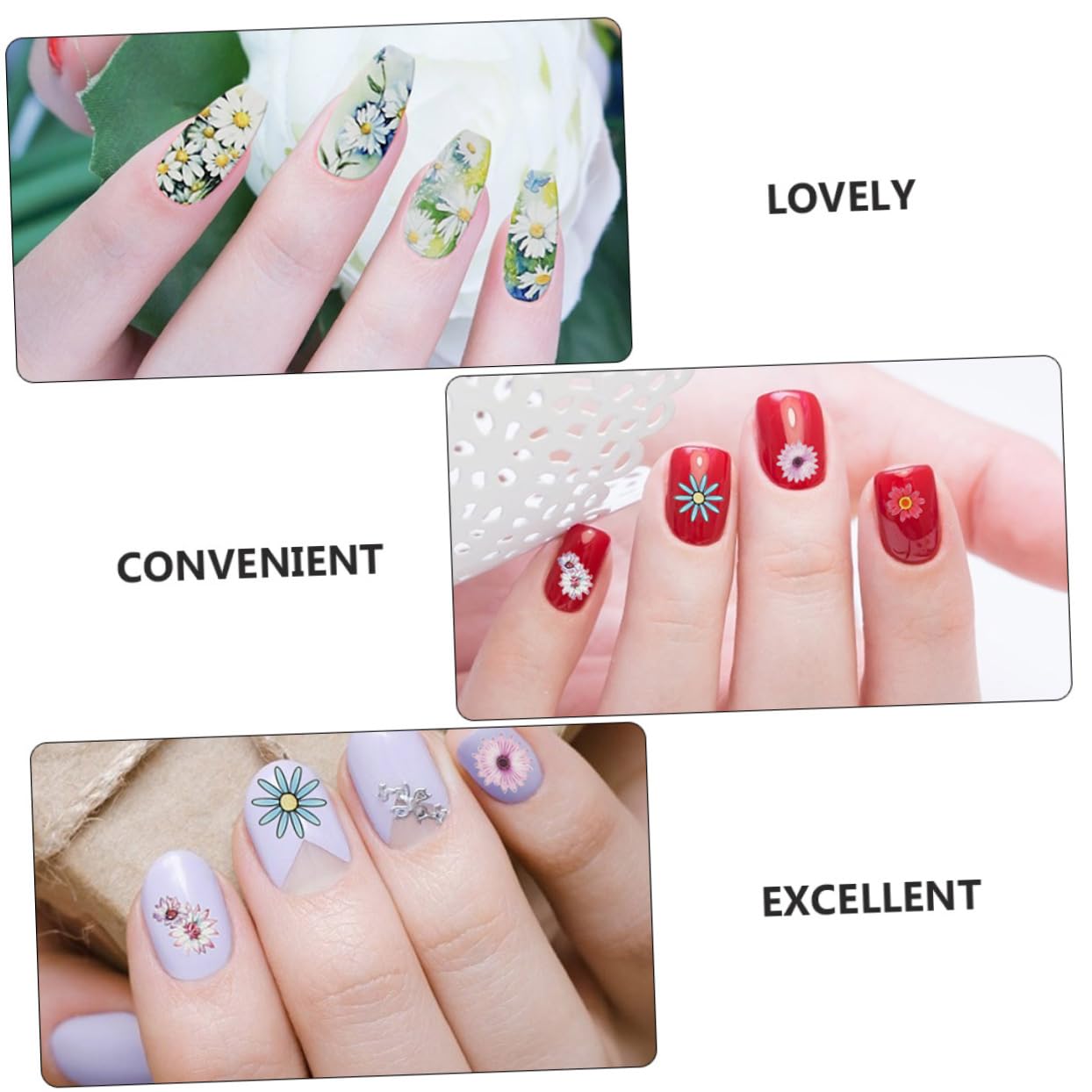 PACKOVE 3 set Adesivi Per Nail Art Adesivi Per Unghie Per Unghie Primaverili Per ie Floreali Per ie Per ie Per ie 5 fogli*3