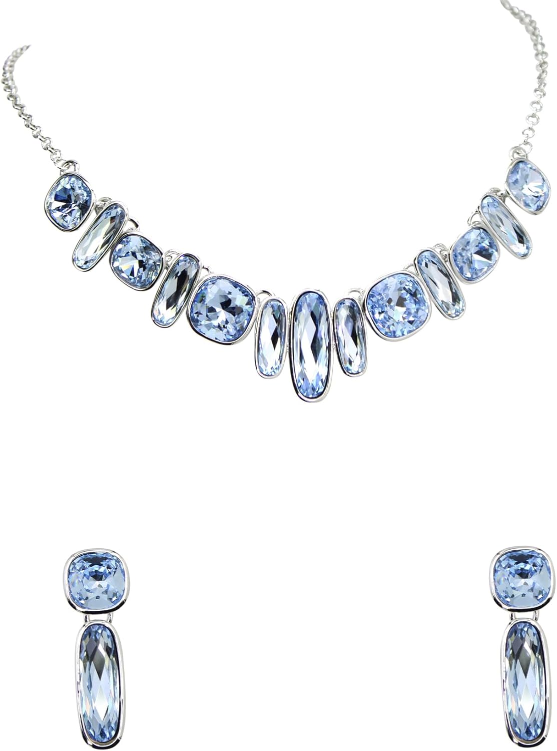 Faship Gorgeous Rectangle Square Rhinestone Crystal Floral Statement Necklace Earrings Set