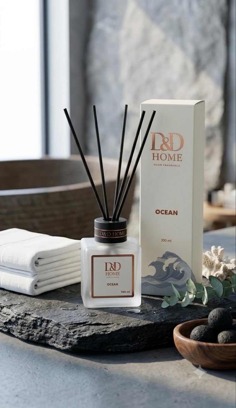 D&D Home Reed Diffuser, 3.4 fl oz Scented Diffuser with Reed Sticks, Long Lasting Fragrance for Home, Office, Bathroom & Bedroom