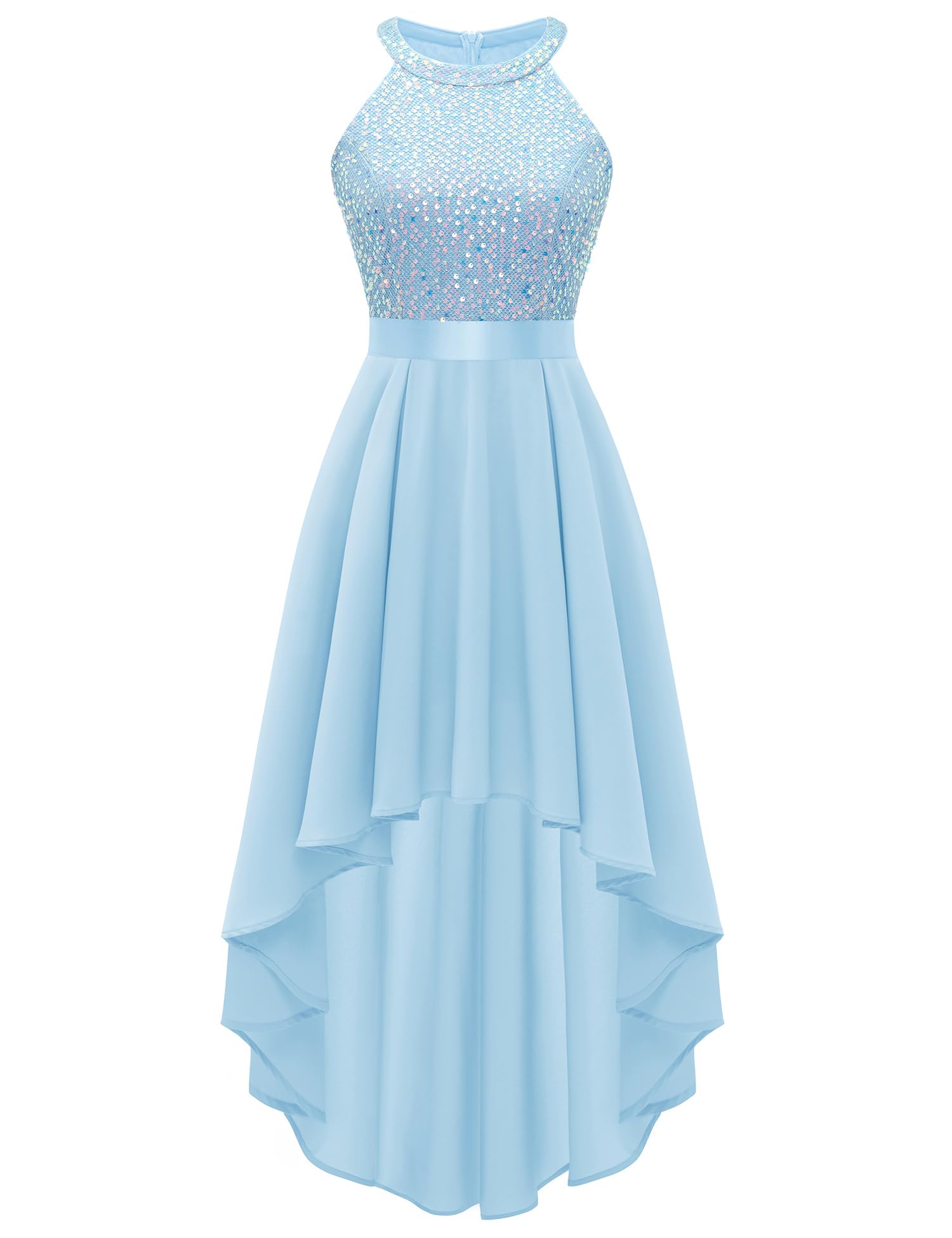 Dressystar Women's Sequin Halter Cocktail Prom Dresses Hi-Lo Sparkly Glitter Homecoming Bridesmaid Wedding Guest Dress