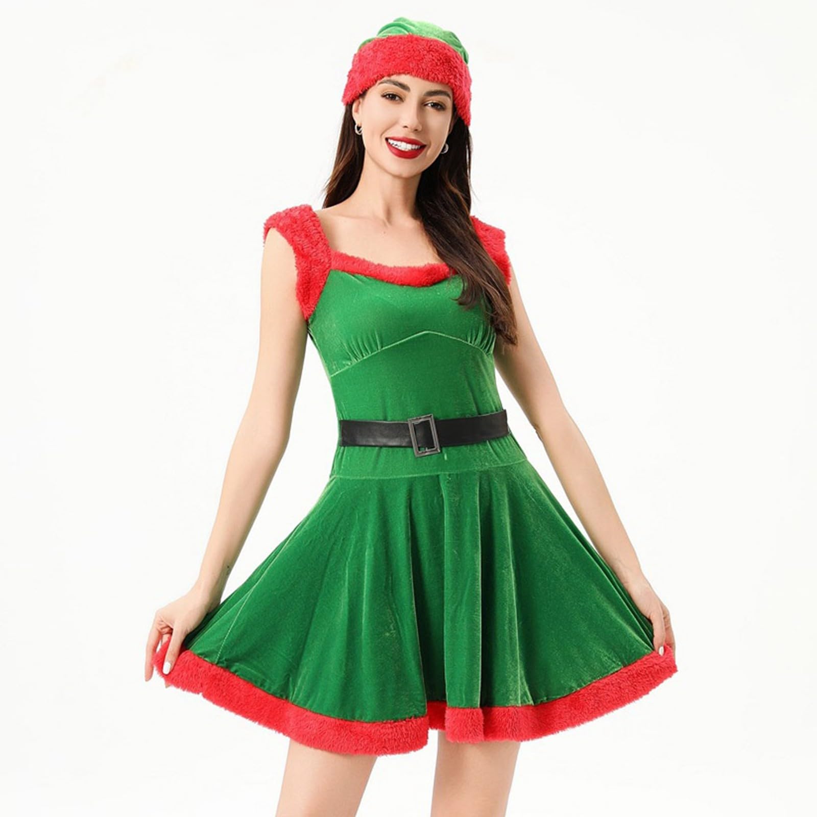 Faschingskostüme Damen Sexy Weihnachtsmann Kleid Damen Erwachsene Partykleid Cosplay Santa Kostüm Rot Ohne Fußschutz Weihnachtskleid Körperbetont