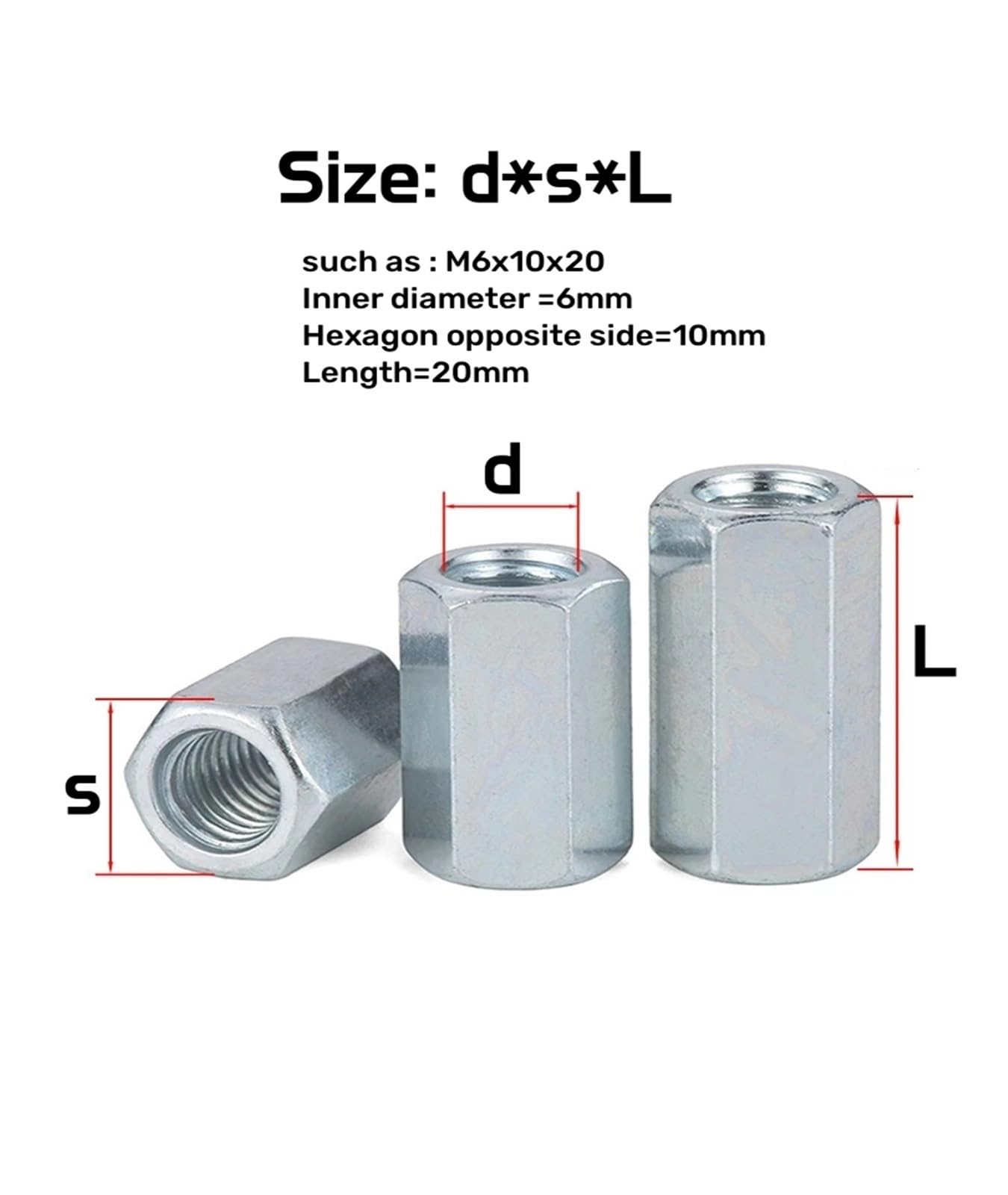 M4 M5 M6 M8 M10 M12 M14 M16 M18 M20 M24 Asta filettata lunga Giunto di accoppiamento Manicotto dado esagonale Bullone Distanziatore zincato(M20x30x60mm-1pcs)