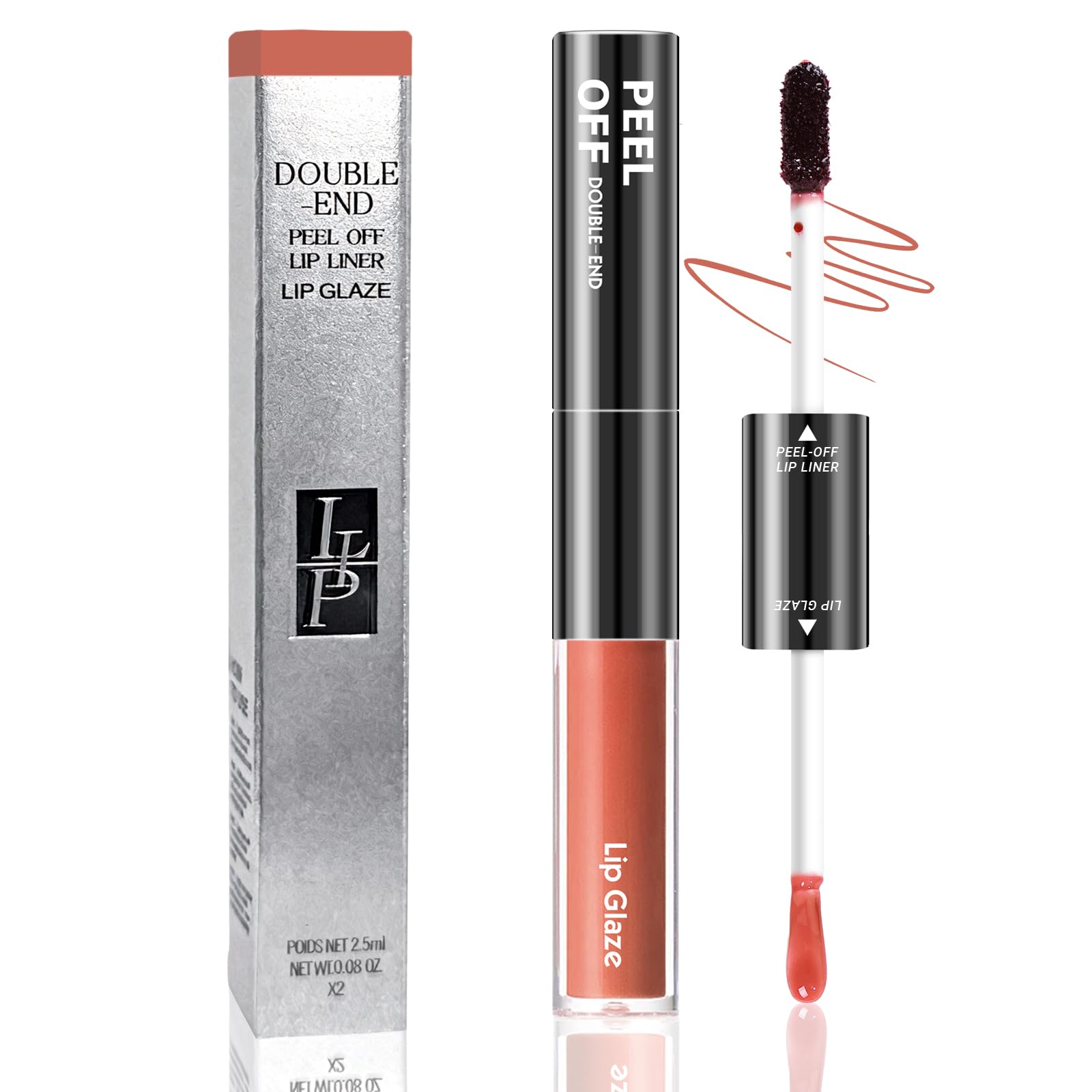 Vevivia Lip Stain - 2-In-1 Lip Liner Stain & Lip Gloss, Long Lasting Dual-Ended Peel Off Lip Stain and Lip Gloss, Waterproof, Smudge Proof, Easy To Use, Natural & Shine Finish, Cocoa