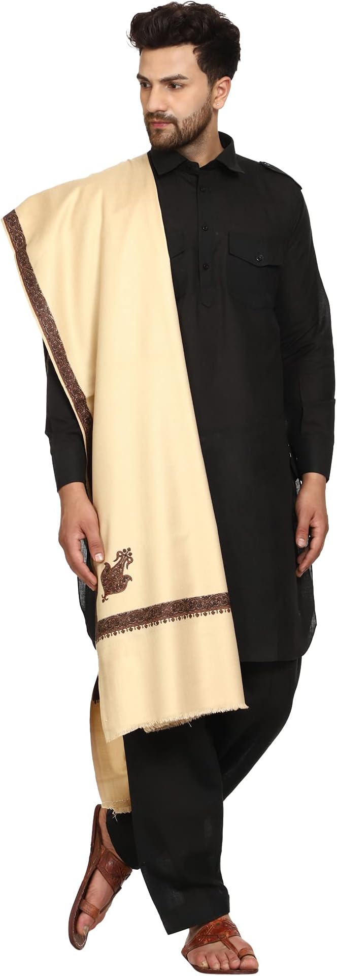 SWI WITH LABELMen's Kashmiri Embroidered Wool Shawl