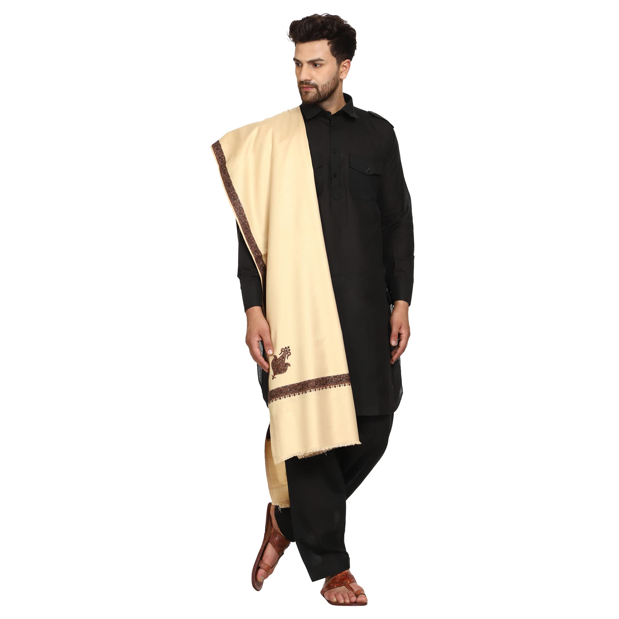 SWI WITH LABELMen's Kashmiri Embroidered Wool Shawl