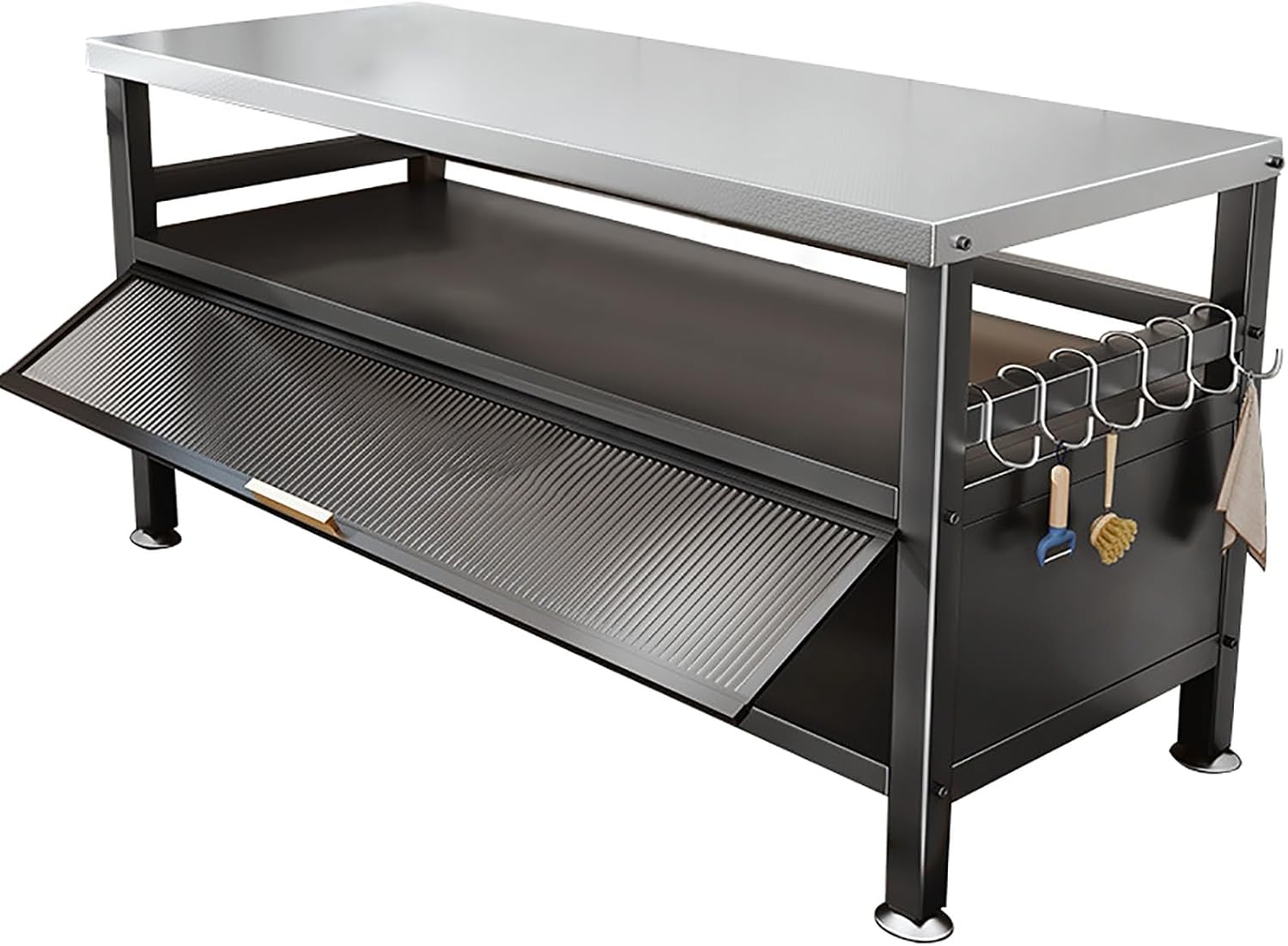 Island Table, Kitchen Prep Table Bakers Racks with Large Workspace, 6 Hooks for Kitchens, Durable Build, Metal Frame, Stainless Steel Table Top (Size : 60x43x89cm/24