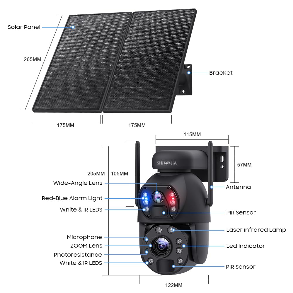 SHIWOJIA Zewnętrzna kamera bezpieczeństwa 6 MP z podwójnym obiektywem, 4G LTE, solarna kamera do monitoringu z panelem słonecznym 20 W, bateria 20 000 mAh, 36-krotny zoom noktowizor, IP66