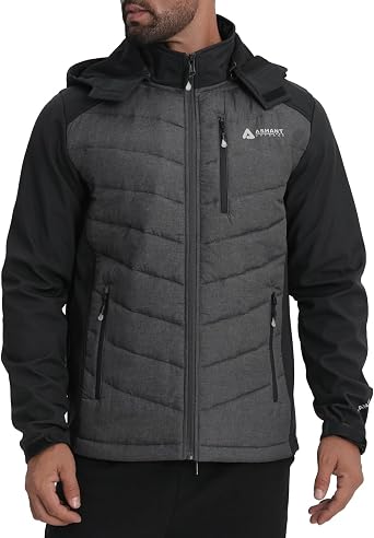 ASHANT Mens Active Softshell Jacket,Insulated hooded Jacket Thermal Winter Coat for Running Hiking