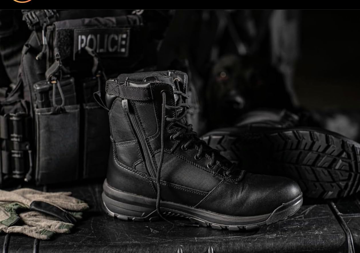 Belleville Spear Point BV918Z 8 Tactical Boots for Men - Quick-Zip Military Boots - Non Slip Shoes - EVA Midsole Black Footwear - Side-Zip Closure - Military-Grade Durability