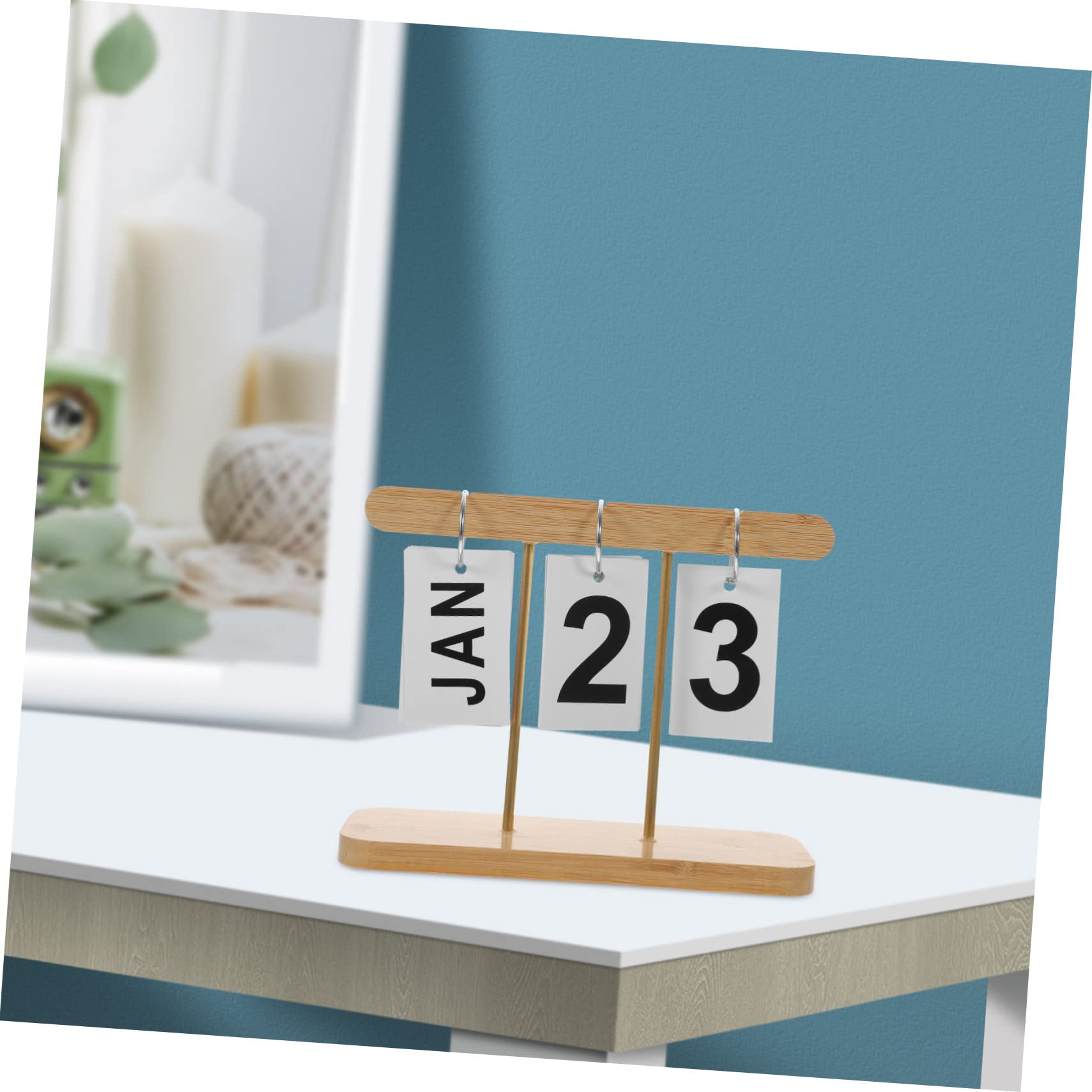 TEHAUX 2pezzi Calendario Da Tavolo Legno Calendario Rustico Per Scrivania Accessorio Decorativo Per Ufficio e Casa Facile Da Cambiare Data e Mese Design Compatto e Resistente