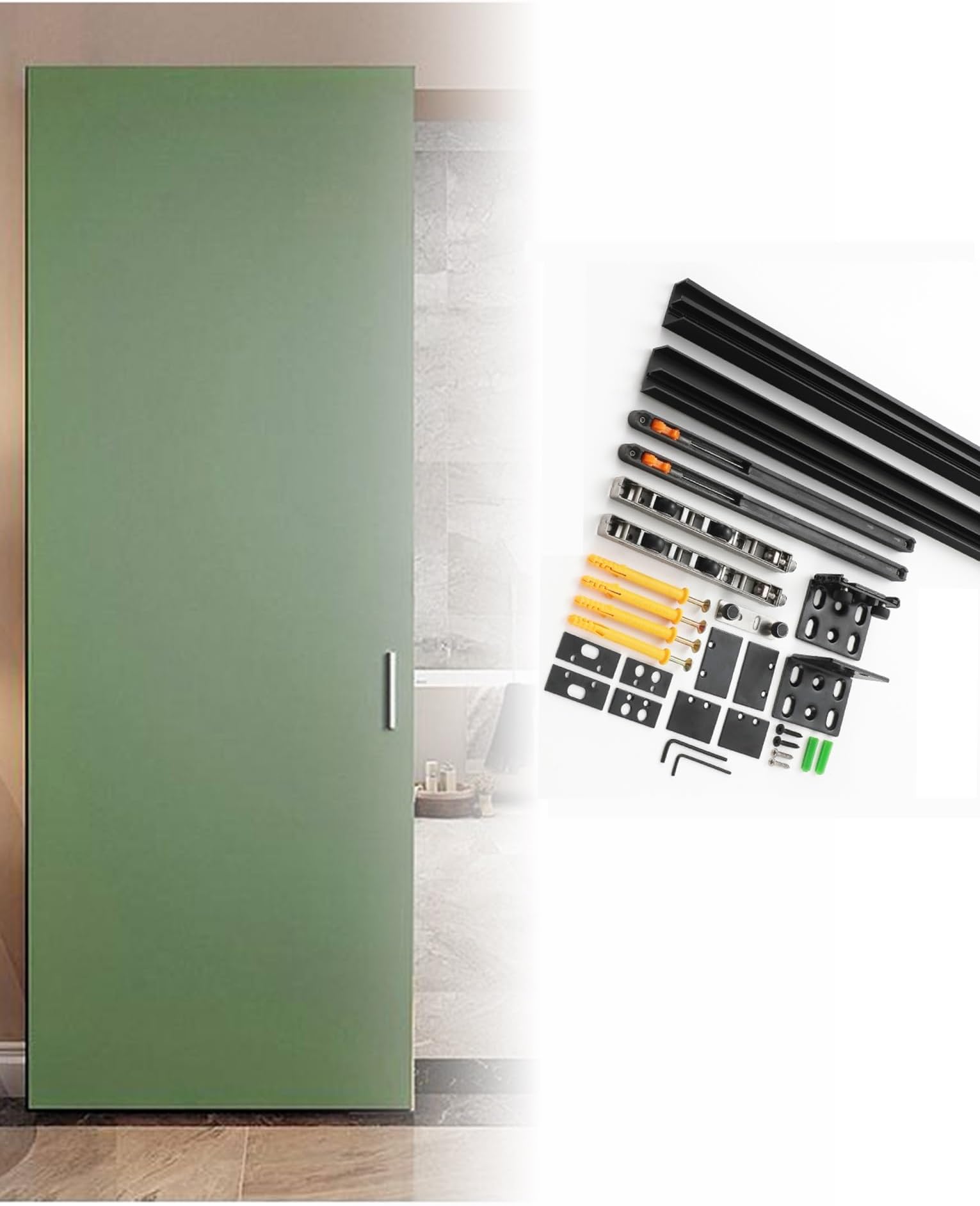Heavy Duty Concealed Sliding Barn Door Hardware Set Floating Door with Wall - Mount Design,Features Soft - Close Functionality for Quiet Smooth Operation(150cm/59in)