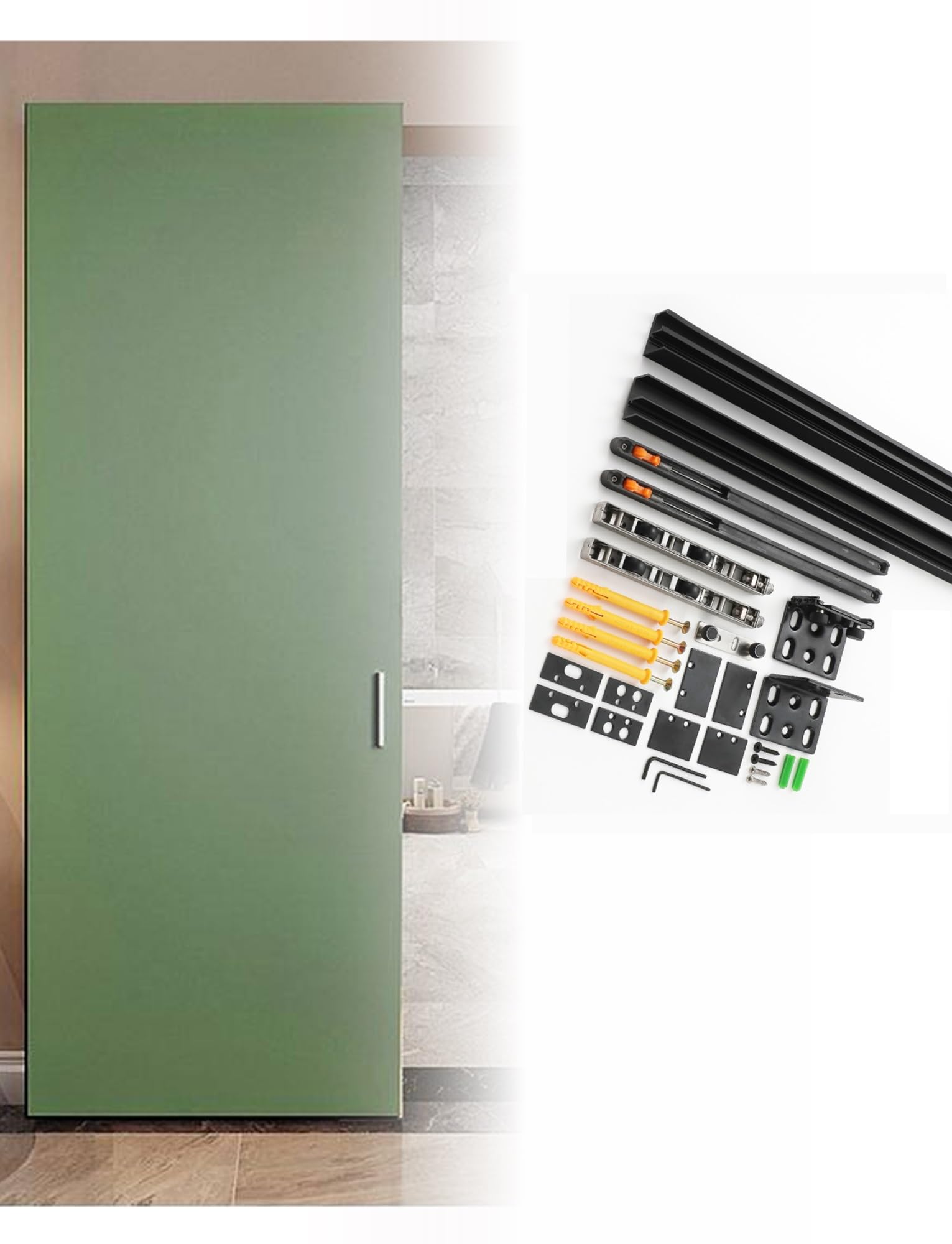 Heavy Duty Concealed Sliding Barn Door Hardware Set Floating Door with Wall - Mount Design,Features Soft - Close Functionality for Quiet Smooth Operation(150cm/59in)