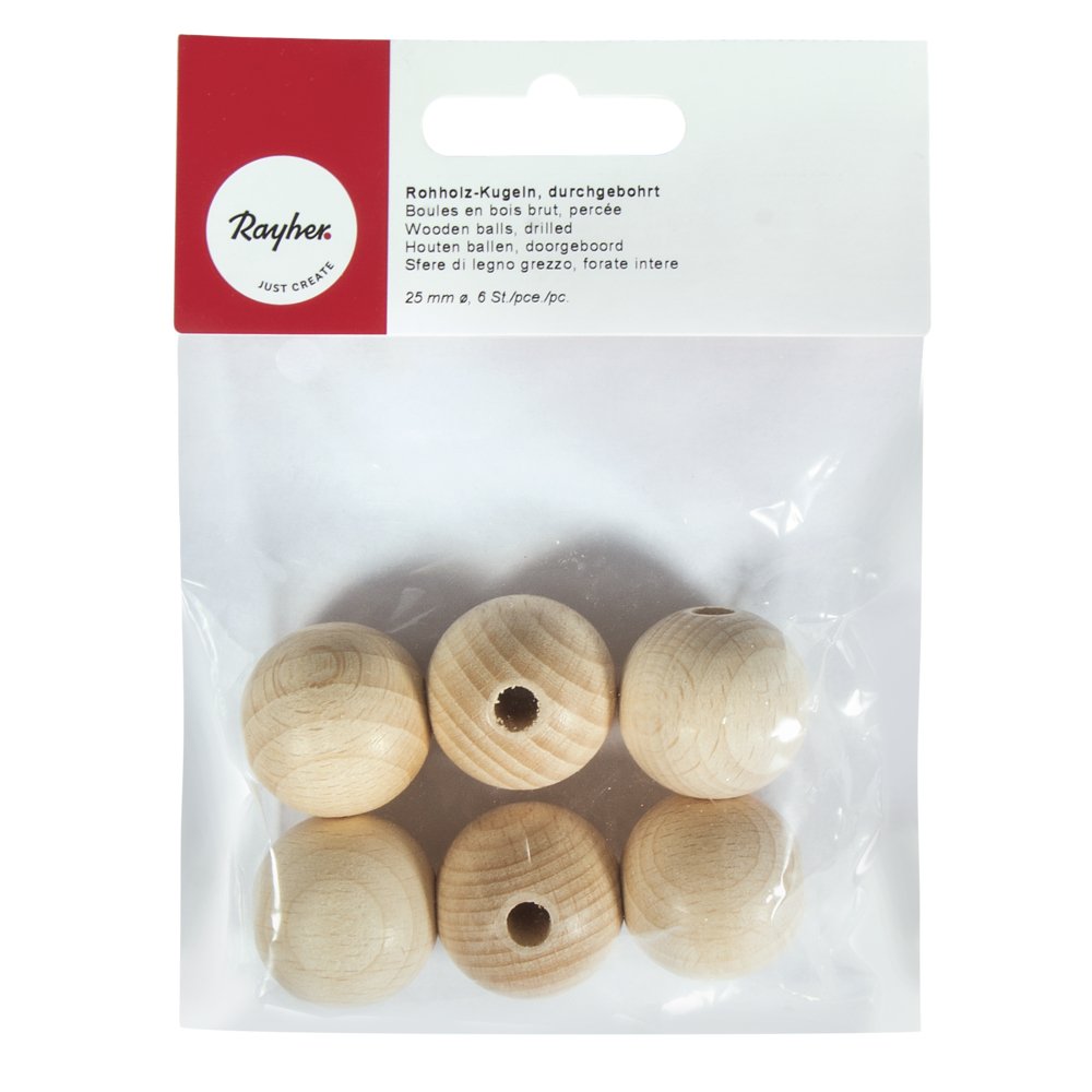 Rayher Rohholz-Kugeln 25mm Ø, Durchbohrt (6mm) – Bastelholz-Perlen Für Schmuck, Deko & DIY-Projekte