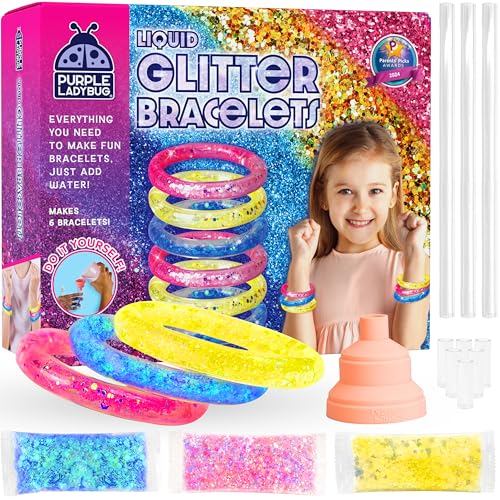 PURPLE LADYBUG Make Your Own Glitter Bracelet Making Kit for Girls - Easter Basket Stuffers for Kids, Birthday Gift for 6-7-8 Years Old Girl, Crafts for Girls Ages 6-8, Toy Gift