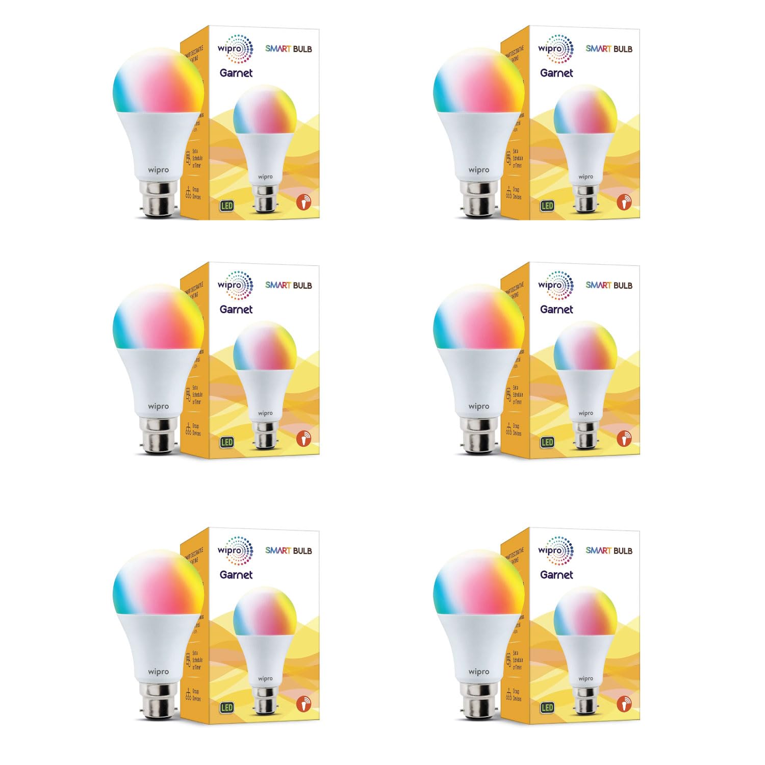 wipro NS9200 B22D Wi-Fi Enabled Smart LED Bulb for Amazon Alexa & Google Assistant (9W, White) | Pack of 6