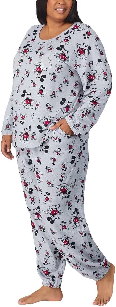 Disney Womens 2 Piece Cozy Pajama Set (US, Alpha, 3X, Regular, Regular, Classic Mickey Mouse Gray) - Image 5