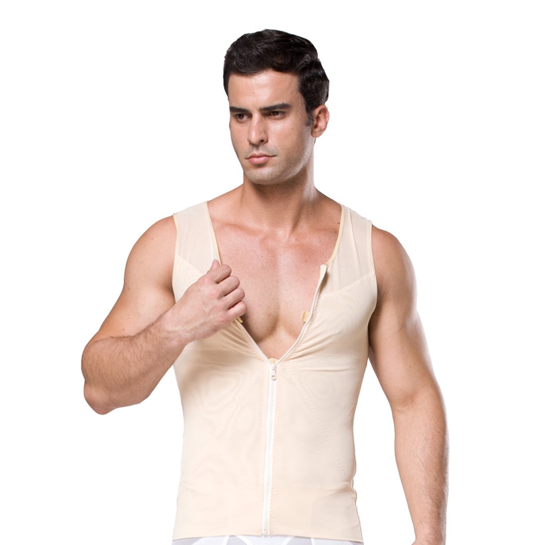 ZEROBODYSMen's Net Zipper Abdomen Body Shaper Slimming Shirt Elastic Sculpting Vest Tank Shaping Vest SS-M09 (XXL, Beige)