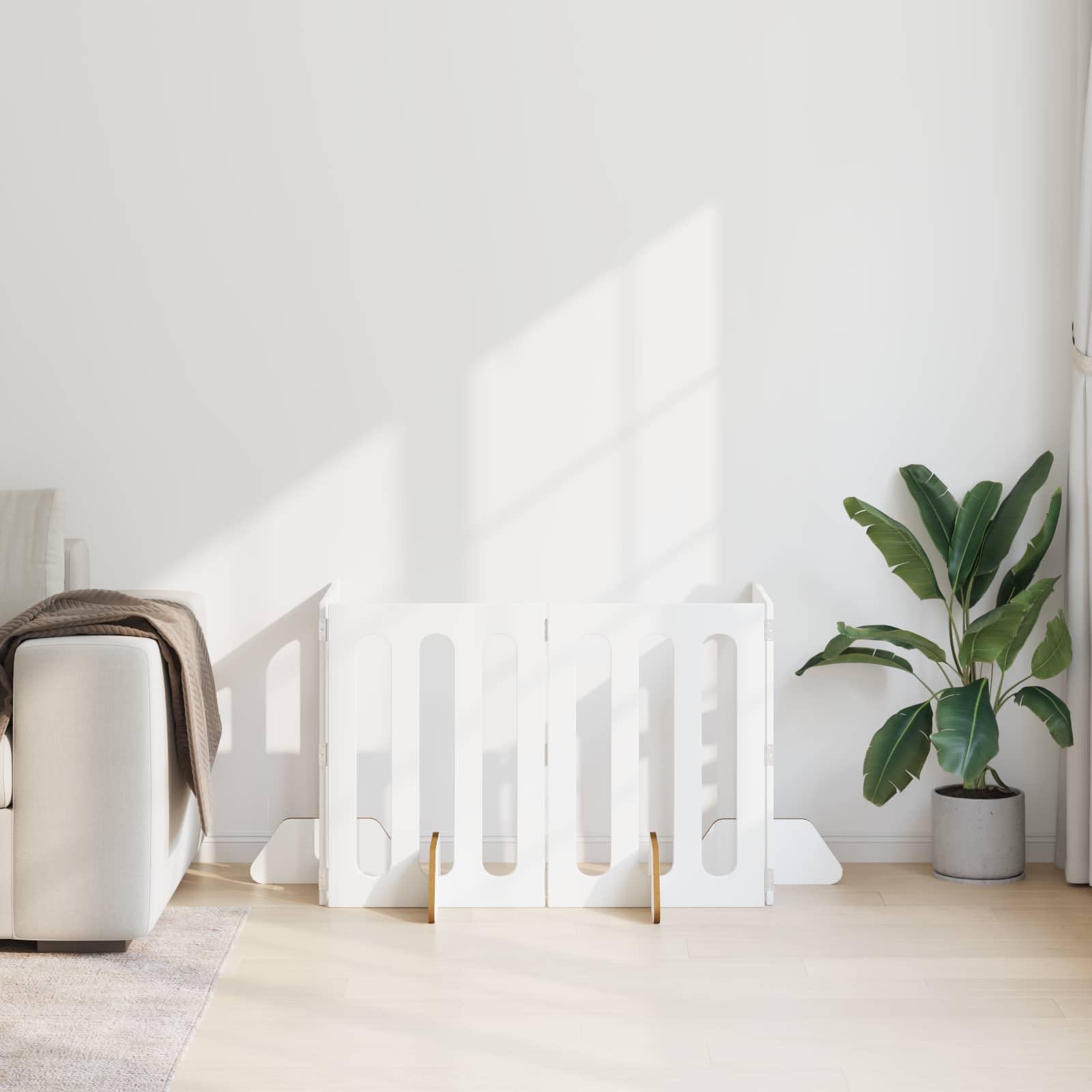 Valla plegable para mascotas de madera, color blanco, 201 x 38 x 70 cm, 4 piezas con paneles plegables flexibles para interiores, plegable, protección segura, ideal para perros, cachorros