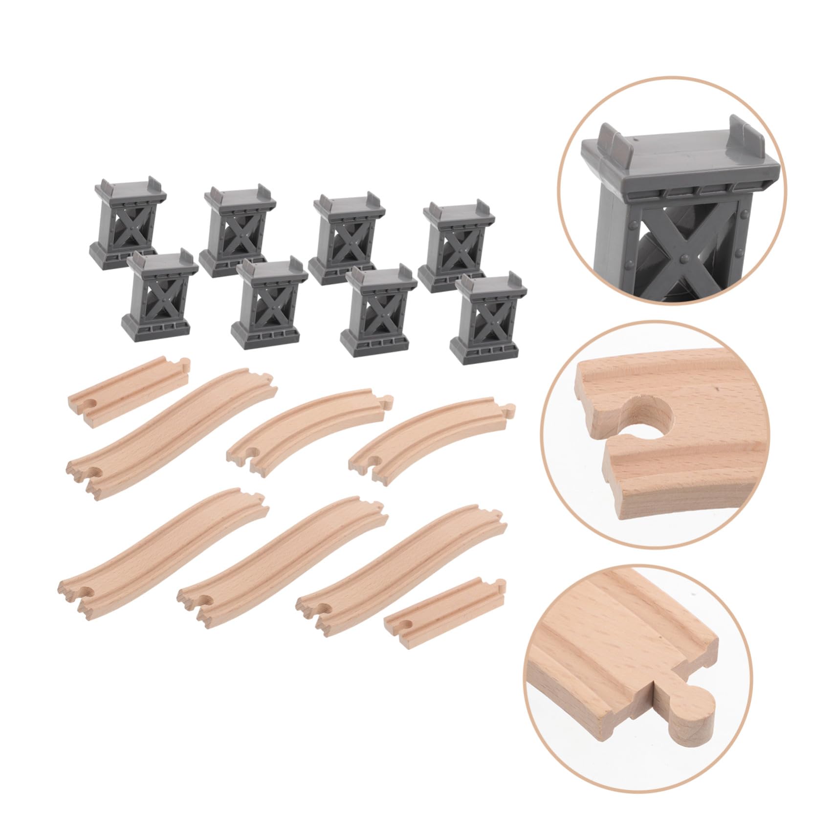 Set Accessori per Treno in Legno con Supporti Ponte in Plastica, Binari Stabili per Giochi per Ragazzo Ragazza e Costruzione Collaborativa del Percorso