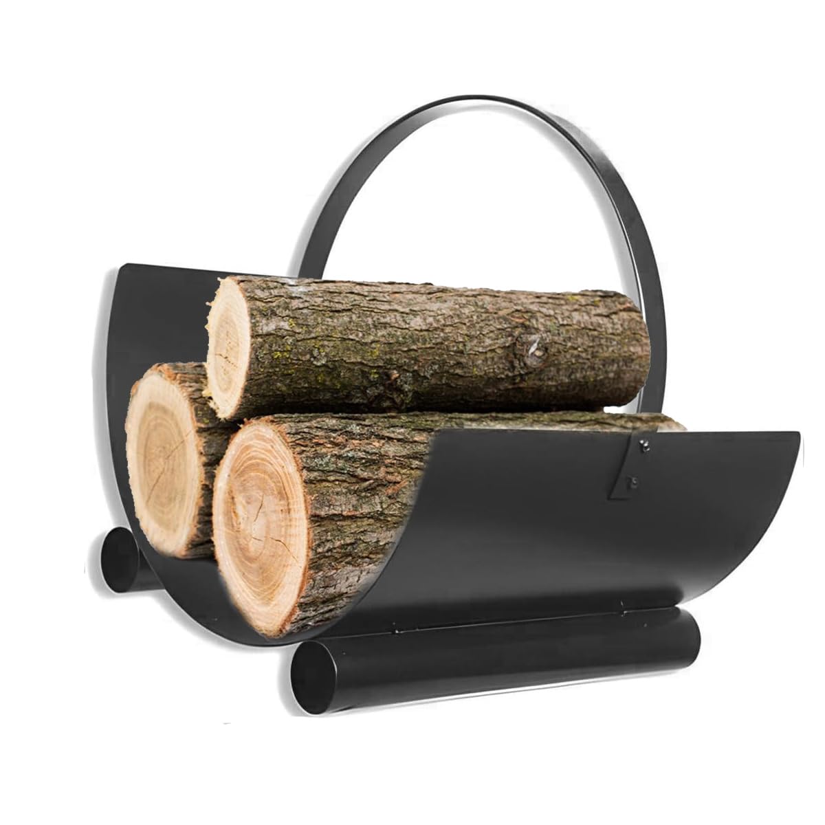 Panier à bûches de cheminée, porte, range bûches en Fer forgé coloris Noir - Hauteur 23 x Longueur 40 x Largeur 40 cm