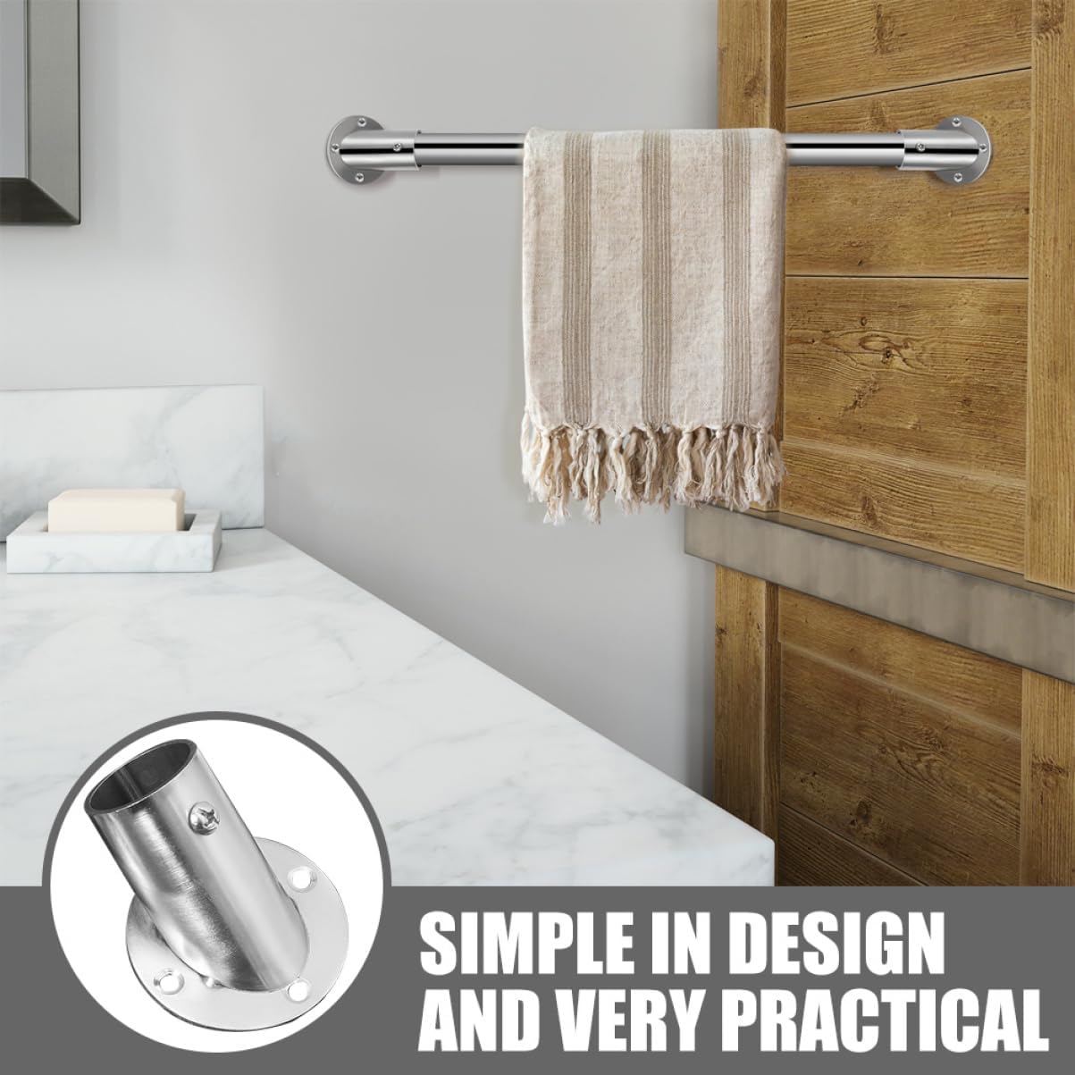 Outanaya 4pcs Stainless Steel Shower Curtain Rod Holders Closet Pole Brackets Angle Shower Rod Brackets