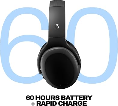 Skullcandy Crusher ANC 2 Wireless Over-Ear Bluetooth Headphones with Multi-Sensory Bass, Active Noise Cancelling, Up to 60 Hours Battery, Microphone for iPhone Android - True Black