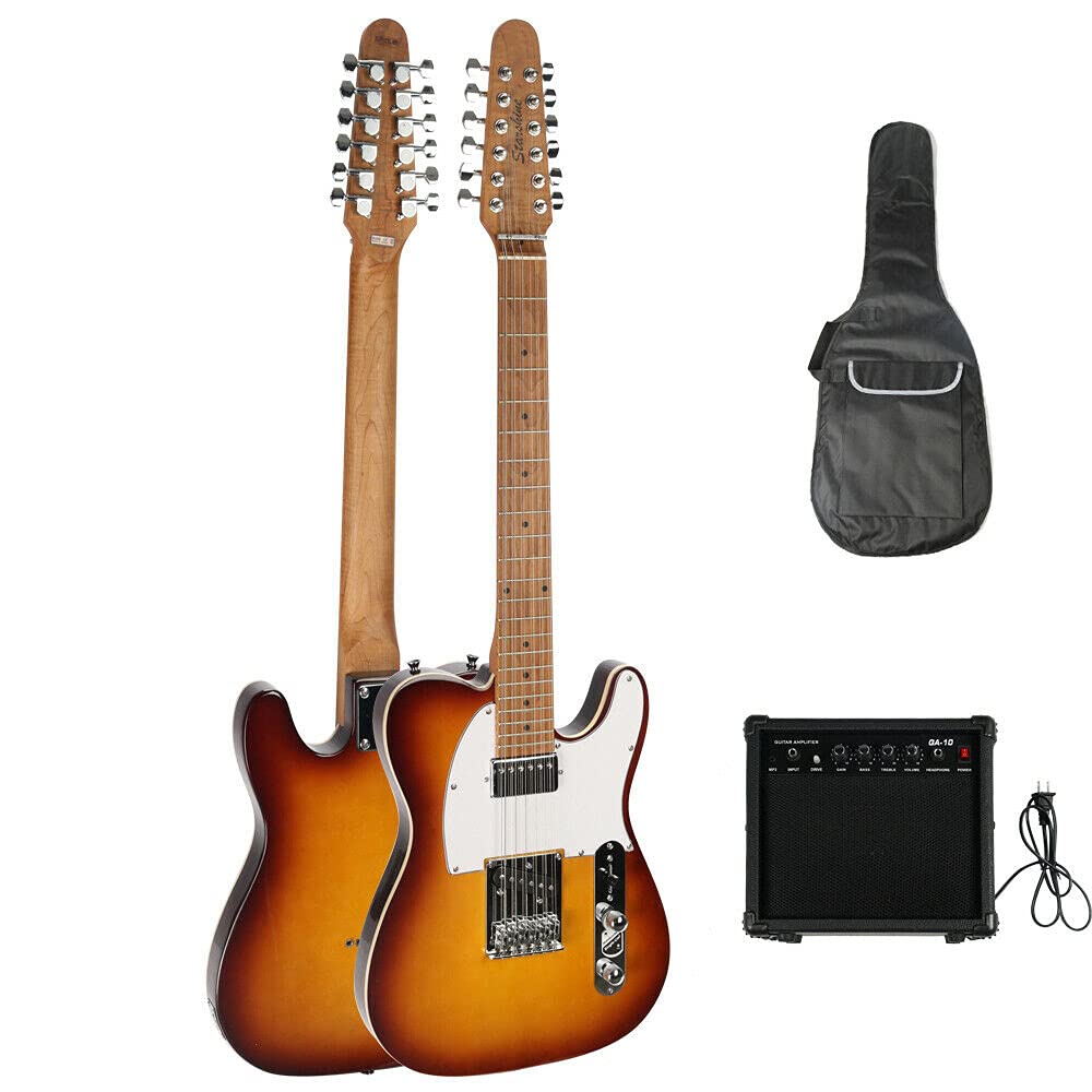 Starshine 12 String Full Size Electric Guitar Solid Body Beginner Kit with Bag, Cable,Amplifier (Bourbon burst)