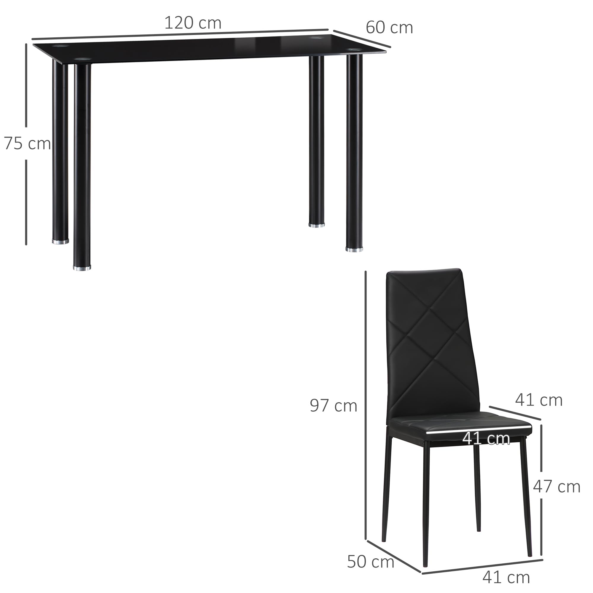 HOMCOM Ensemble de Table à Manger avec 4 Chaises, 5 Pièces Cuisine, Noir