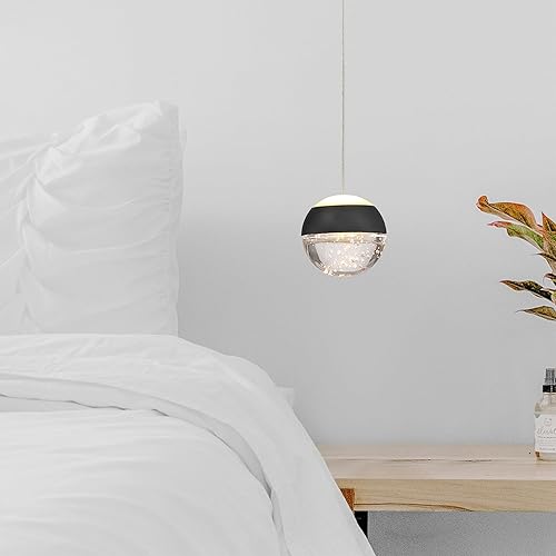 Miniatura 5 de JoollySun Lámpara Colgante de Cristal Mini Luces Colgantes Negras Modernas para Isla de Cocina y Baño