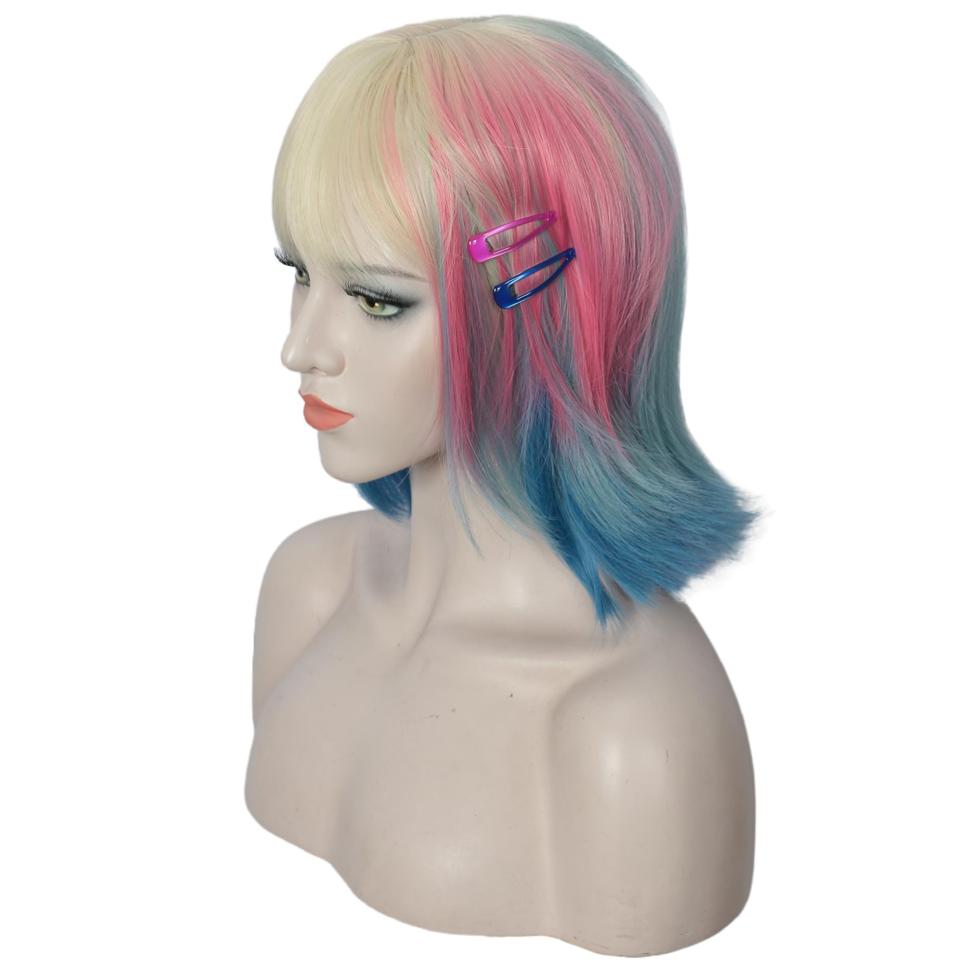 Linfairy Cosplay Short Straight Wig Halloween Costume Party Cosplay Anime Wig for Women (Straight Ombre, Adult) - Image 3