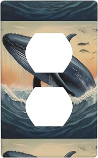 Sprinkling Dolphin Picture Double Socket Wall Panel Decorative for Residential and Commercial Areas 4.5x2.76in