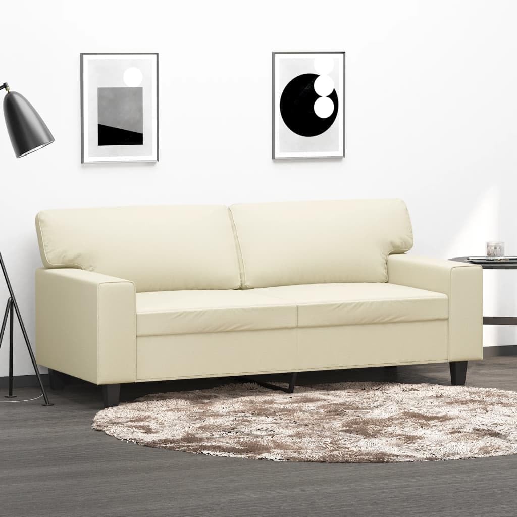 Sofa 2-osobowa, kremowa, 140 cm, sztuczna skóra, do salonu, wytrzymała metalowa rama, wygodne siedzenie, nowoczesny design do domu