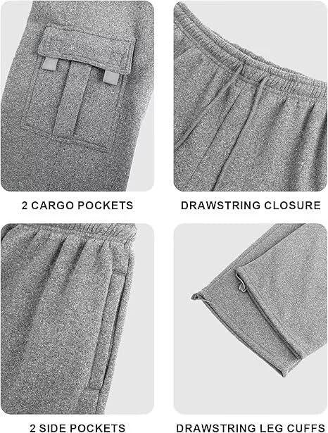 Mens Cargo Sweatpants Drawstring Casual Hiking Pants Joggers Athletic Trousers Cotton Loose Straight Pants for Men4