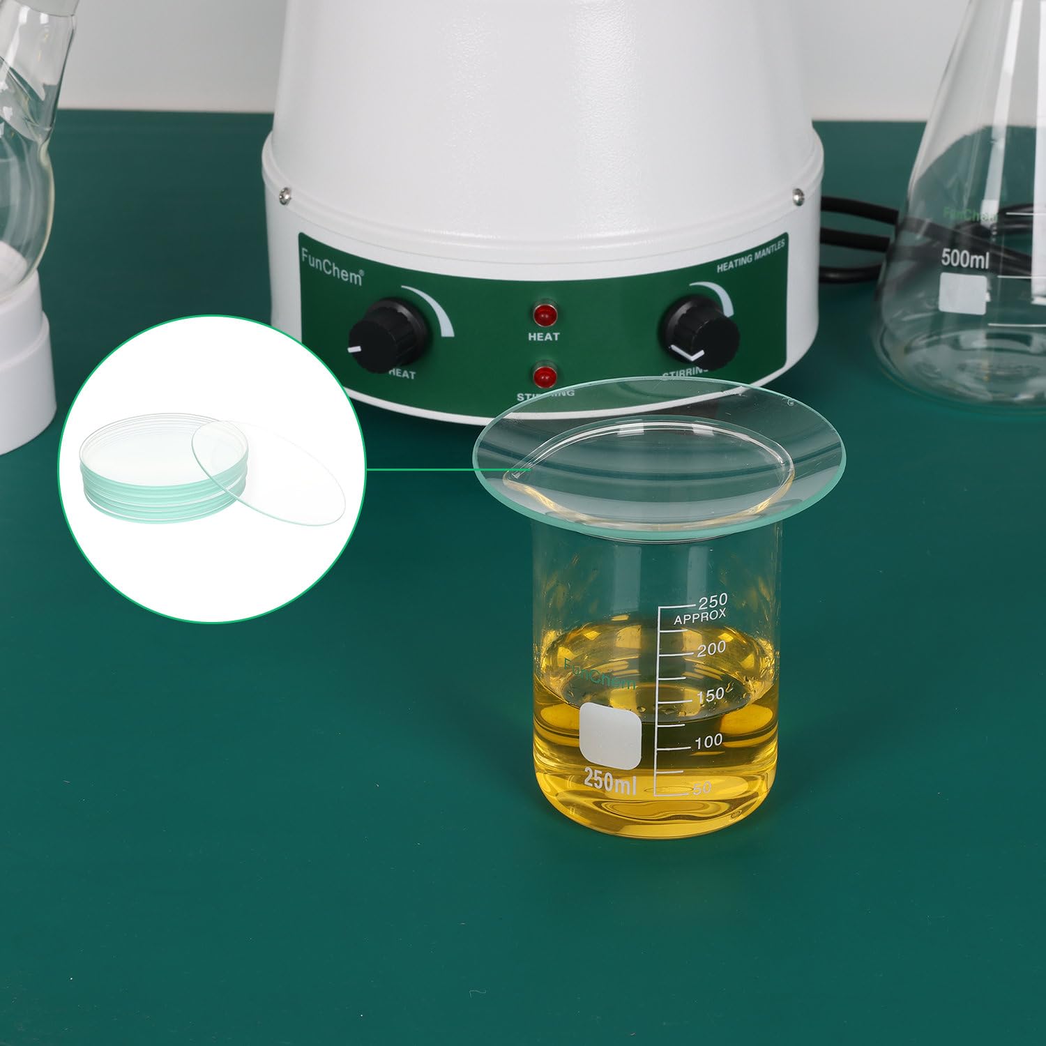 FunChem Laboratory Watch Glass Set 70mm O.D., Curved Glass Beaker Covers with Smooth and Transparent Surface, Ideal for Weighing & Covering in Lab Use, 10Pcs — Amazon image 6