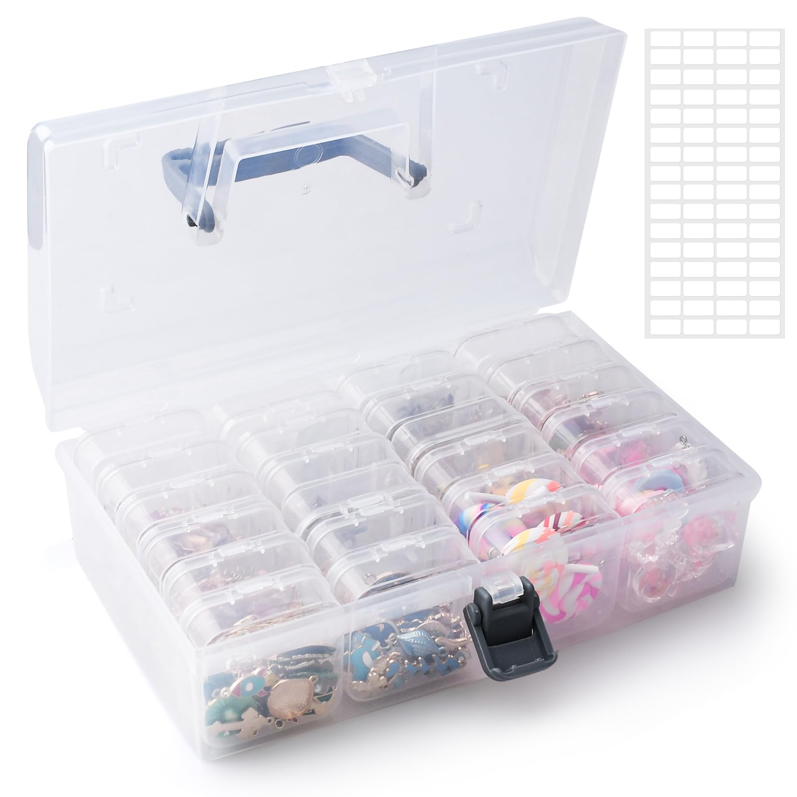 Mathtoxyz Lot de 31 petites boîtes de rangement en plastique transparent avec couvercle à charnière et rectangulaire pour la fabrication de bracelets, bijoux, loisirs créatifs, ongles