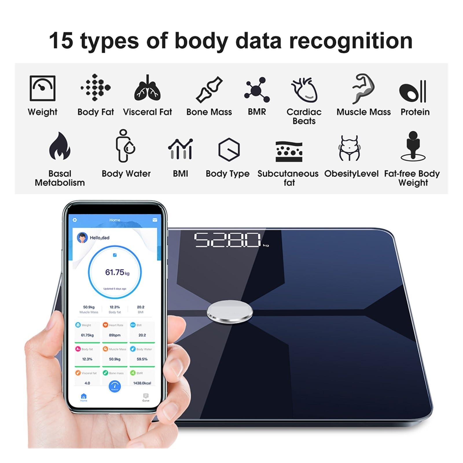 Báscula De Peso Grasa Corporal Inteligente Bioimpedancia Analizador Composición Equilibrio Digital Baño Bluetooth WIFI Preciso FáCil De Leer