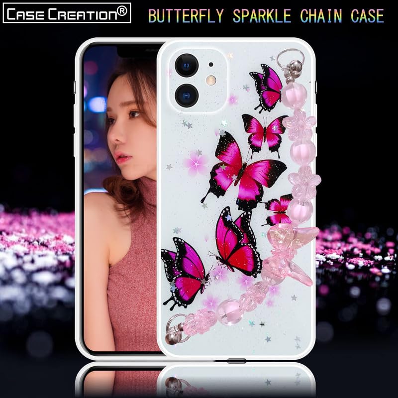 Image of COVERLY Fancy Chain Case Cover for iPhone 12 Pro, Wrist Holder Butterfly Stand Cotton Candy Dream Charming Flower Design Rainbow Girlish Full Protective Bracelet Fashion Case for Apple iPhone 12 Pro
